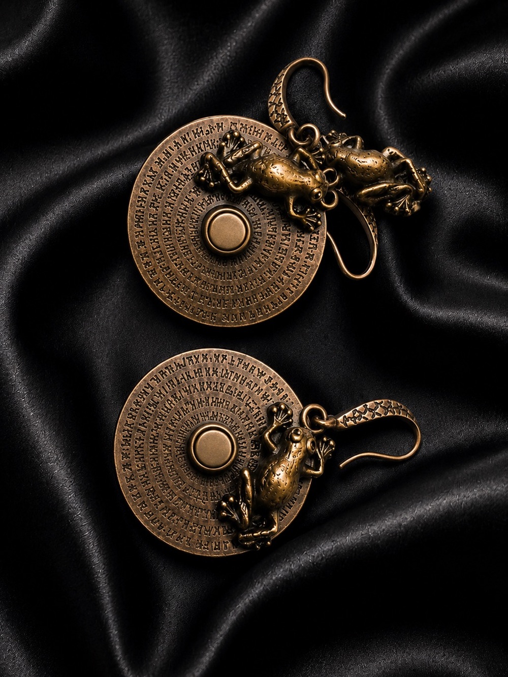 Bronze Copper Frog Earrings Handmade Art Jewelry NEW OOAK Statement Dangle